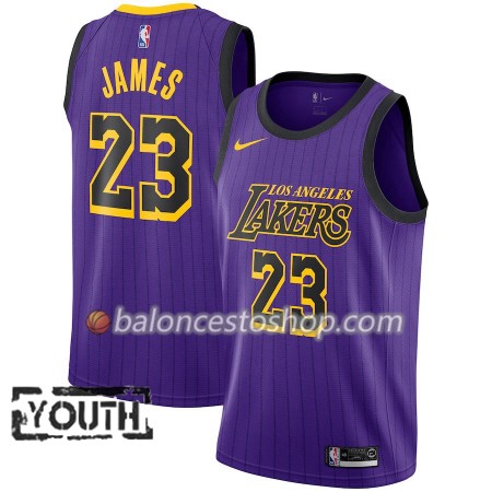 Camiseta Niños NBA Los Angeles Lakers LeBron James 23 2018-19 Nike City Edition Violeta Swingman